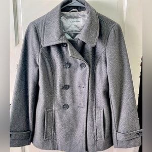Calvin Klein Wool Blend Pea Coat, Light Grey Size 12